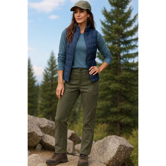 Eddie Bauer Women’s Guides Day Off Pants 10 Slim Straight Dark Thyme Olive NWT - Picture 1 of 12